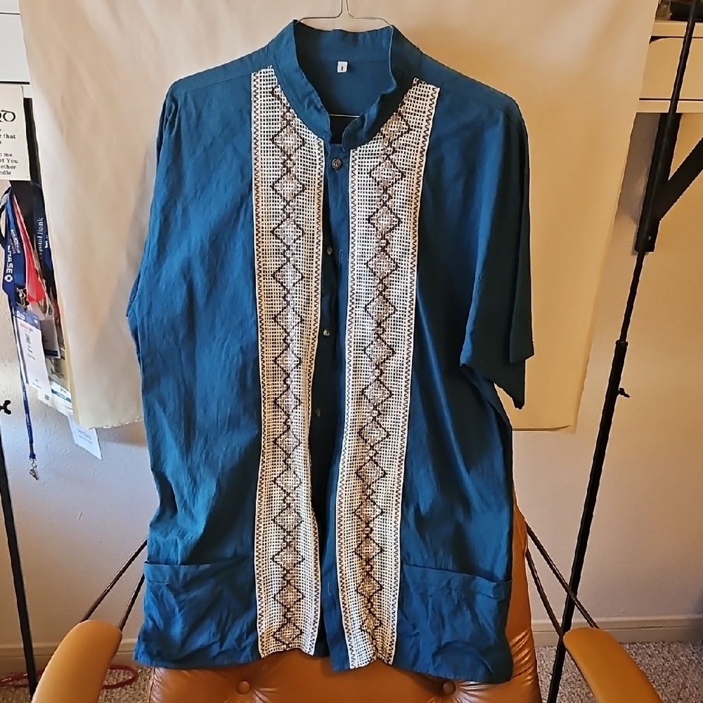 Men's Blue Embroidered Shirt Jacket
